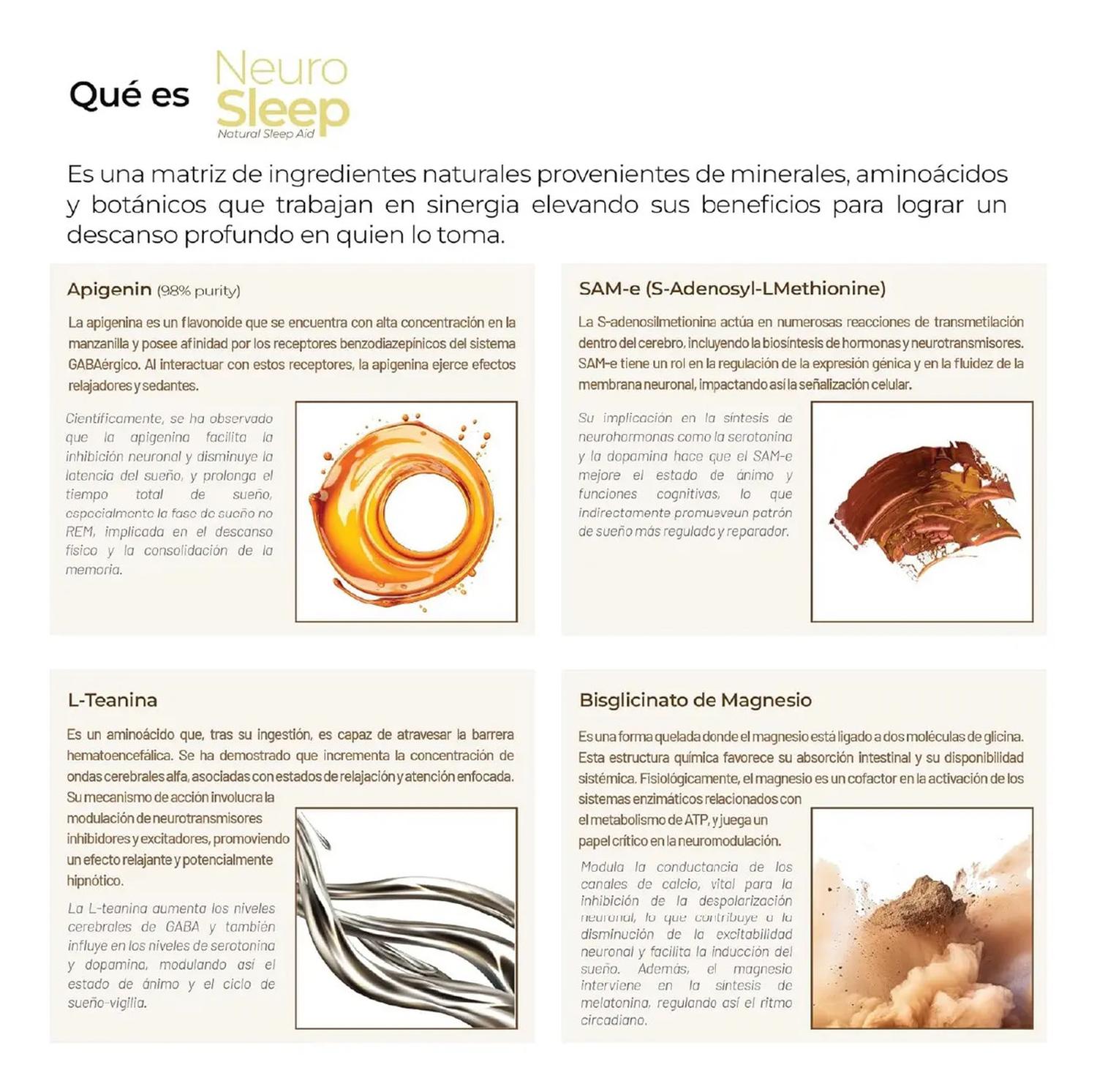 Neuro Sleep: Magnesio Bisglicinato + Teanina + Apigenina + SAM-e, Auxiliar de Sueño, 100 Cápsulas — imagen 2