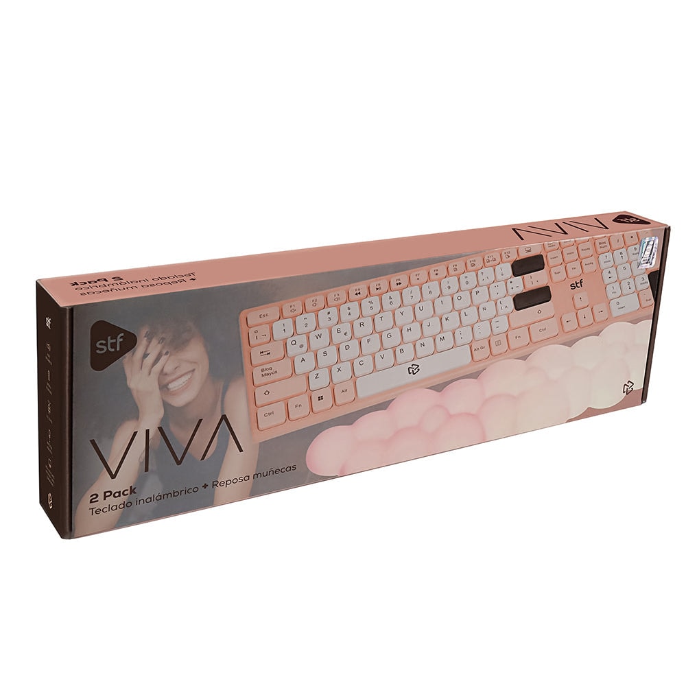Kit Teclado inalámbrico + Reposa muñecas STF VIVA Para computadora rosa — imagen 10