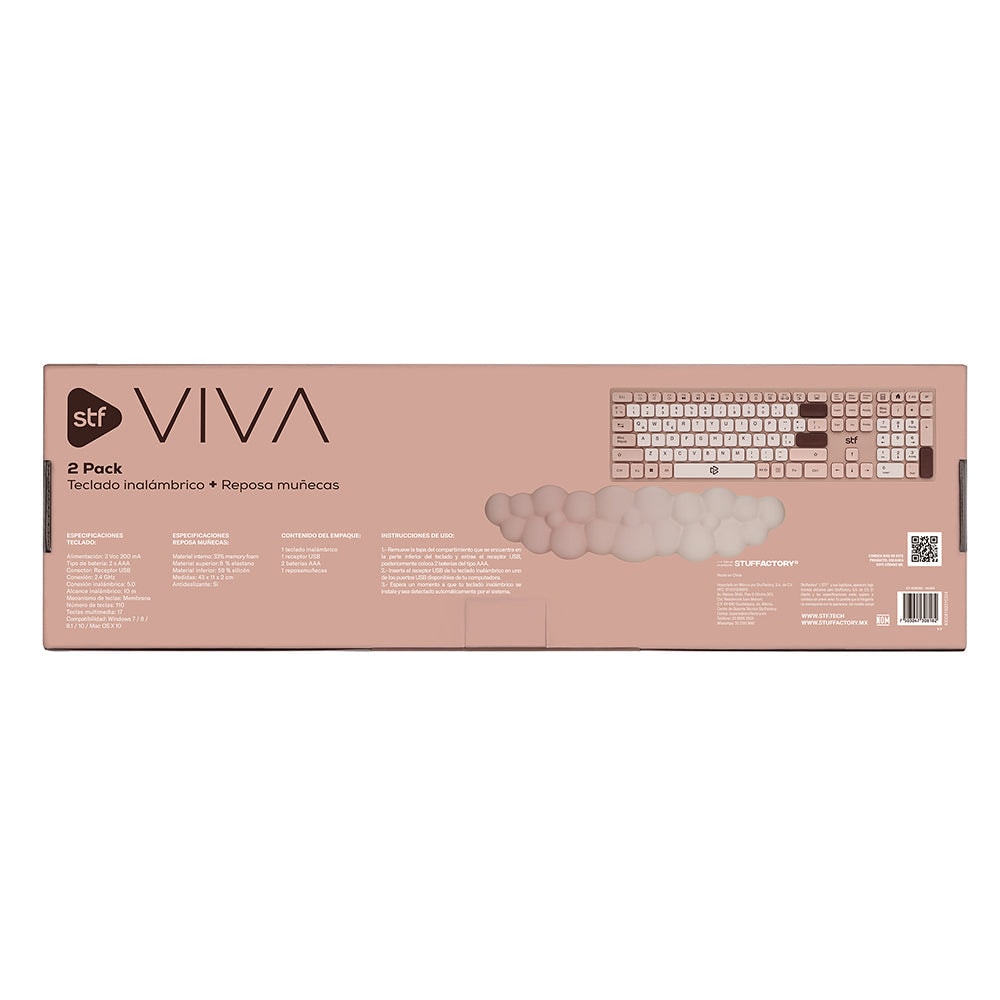 Kit Teclado inalámbrico + Reposa muñecas STF VIVA Para computadora rosa — imagen 11