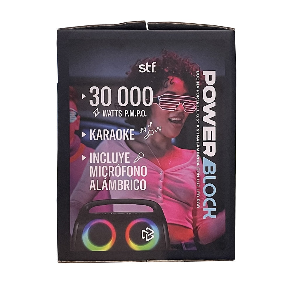 Bocina Portatil Power Block: 6.5x2 STF 60W Karaoke 6hrs uso Función Tws — imagen 9