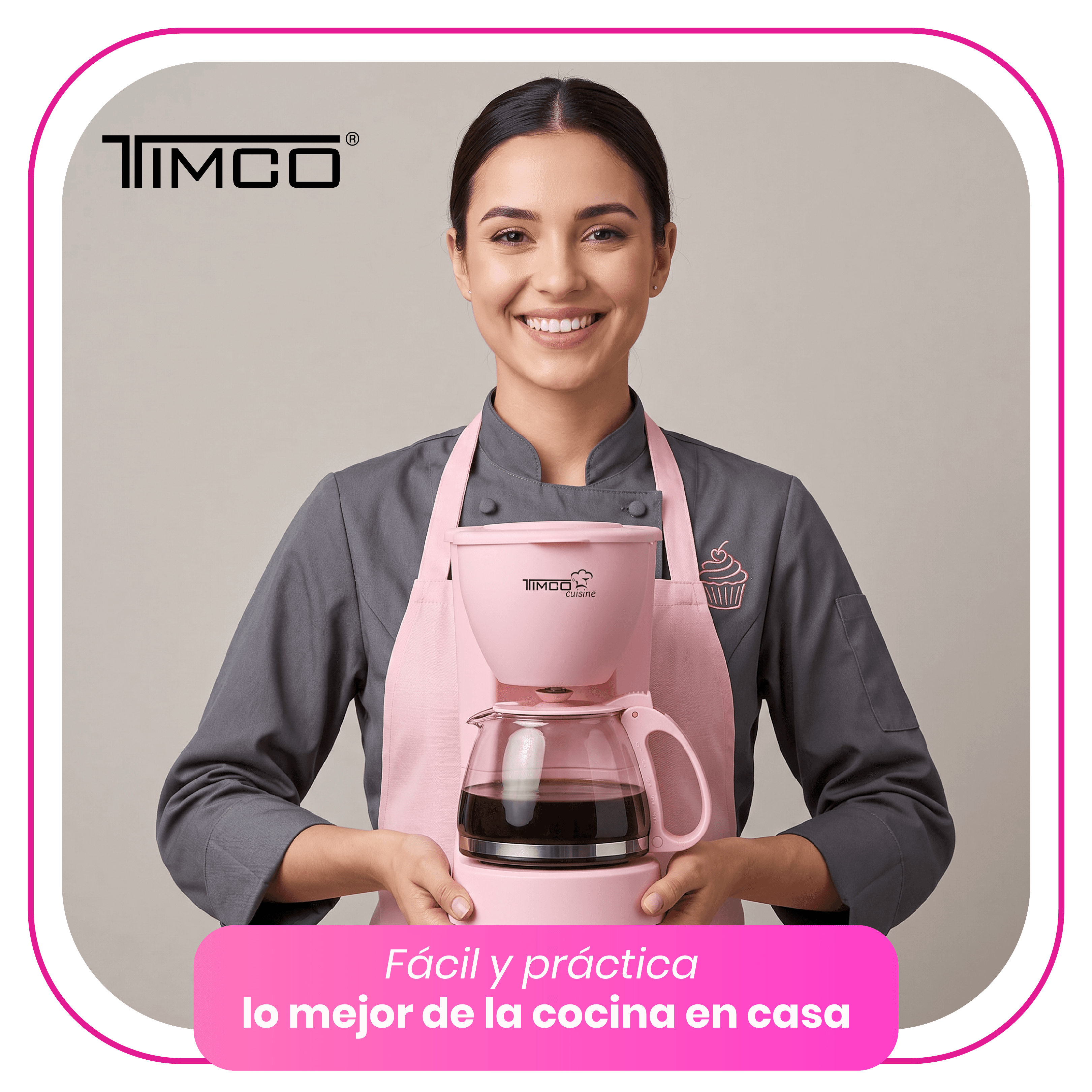 Cafetera Eléctrica Rosa 750 ml Filtro Permanente Antigoteo con Placa Calefactora CAFWJ9008 Timco — image 5
