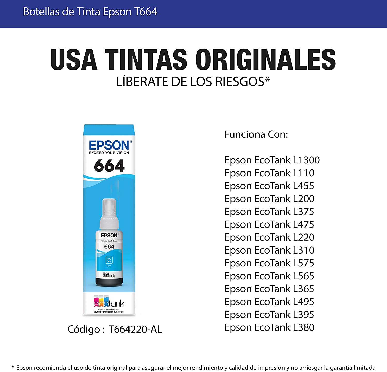 Botella de Tinta Epson Ecotank 664 - Cian — imagen 4