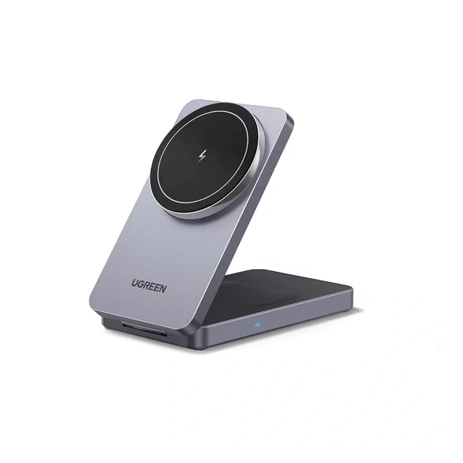 Cargador Inalámbrico Magnético 2 en 1 Ugreen W528 15W + 5W Plegable Gris — imagen 2
