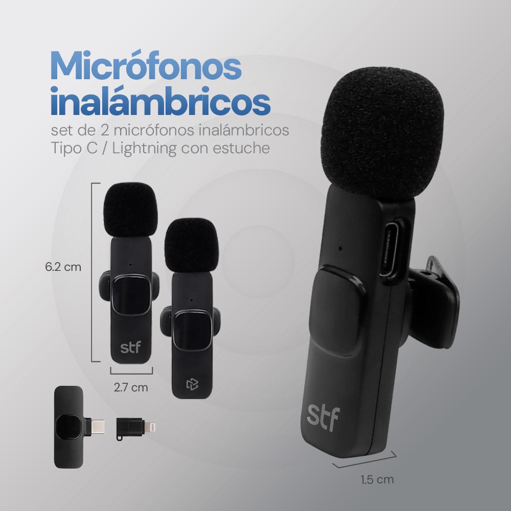 Kit 2 Micrófonos inalámbricos para celular STF Tipo C - Lightning con estuche — imagen 15