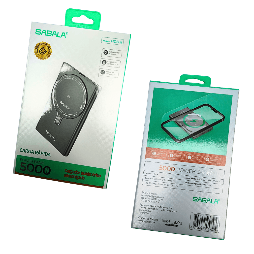 Power Bank Inalámbrico Sabala HD 608 con Carga Rápida de 15W — imagen 6