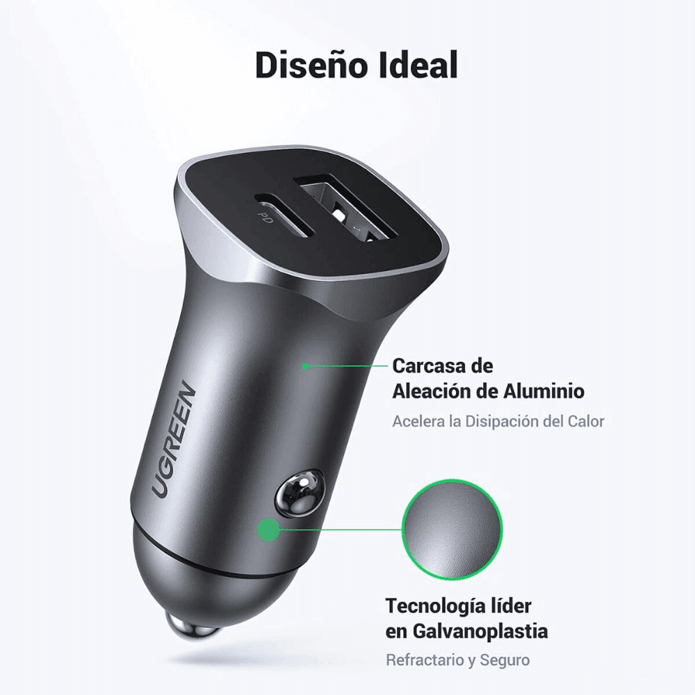 Cargador para Carro UGreen Dual Port Fast Car Charger 30w - Negro — imagen 4