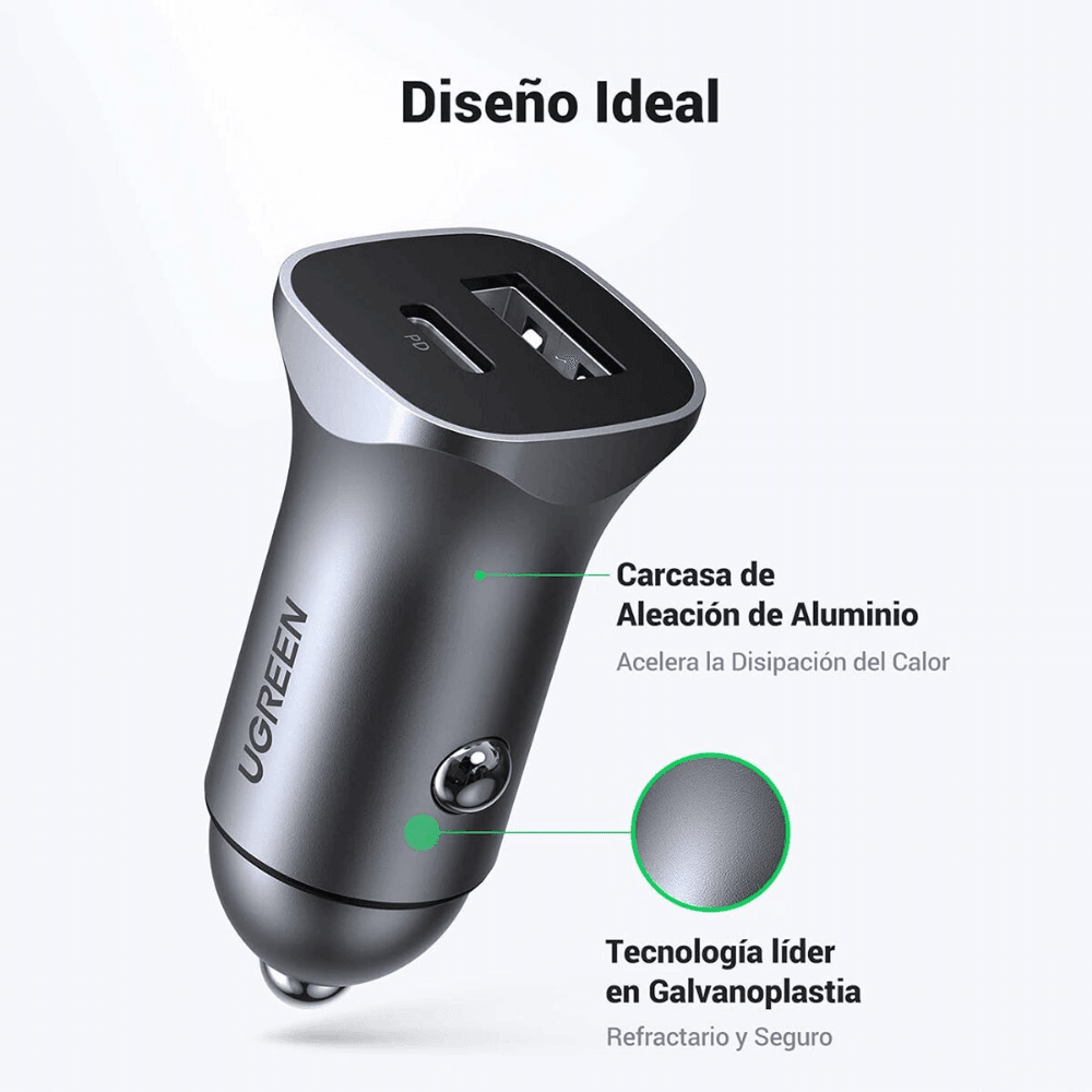 Cargador para Carro UGreen Dual Port Fast Car Charger 30w - Negro — imagen 4