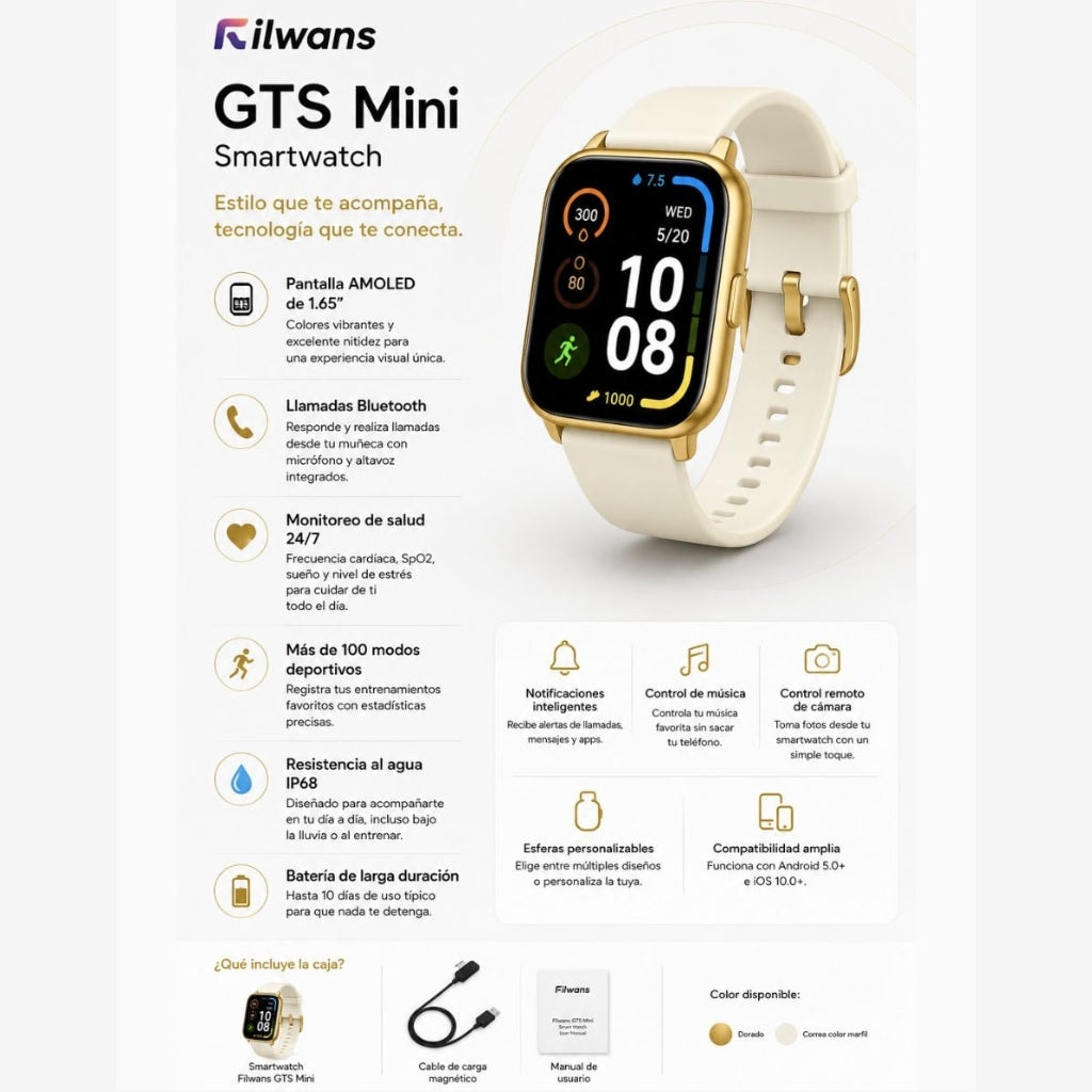 BOCINA SANAG M15 (BEIGE) + AUDÍFONOS G-TIDE OWS 8 (BEIGE) + SMARTWATCH FILWANS GTS MINI (DORADO) — imagen 8