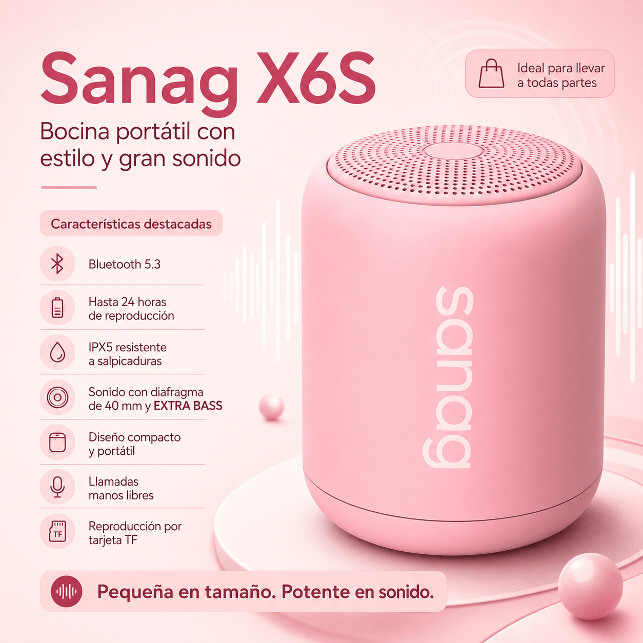 Combo Smartwatch Elegante para Dama Rosé + Audífonos G-Tide L42 Rosa + Bocina Bluetooth Sanag X6S — imagen 6