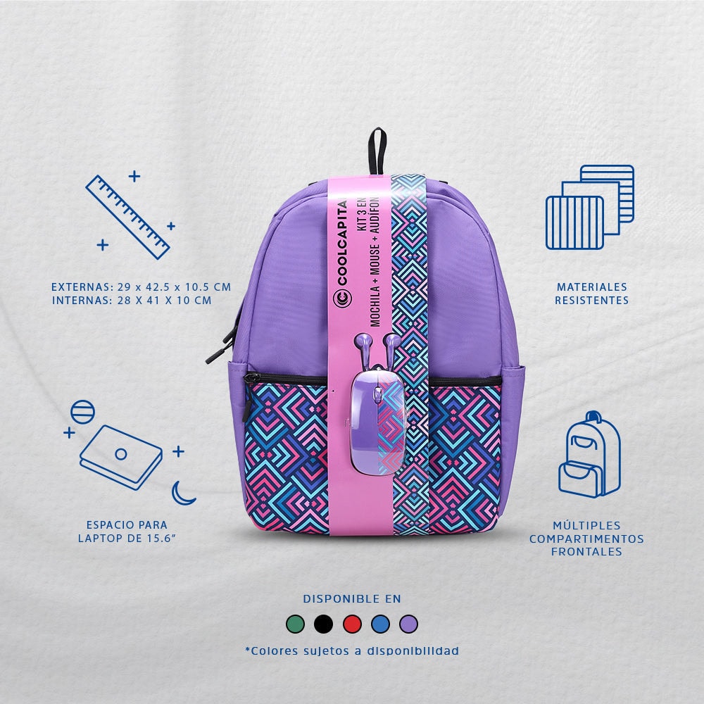 Mochila para laptop + mouse alámbrico Cool Capital Rombos 15" pulgadas combo — imagen 12