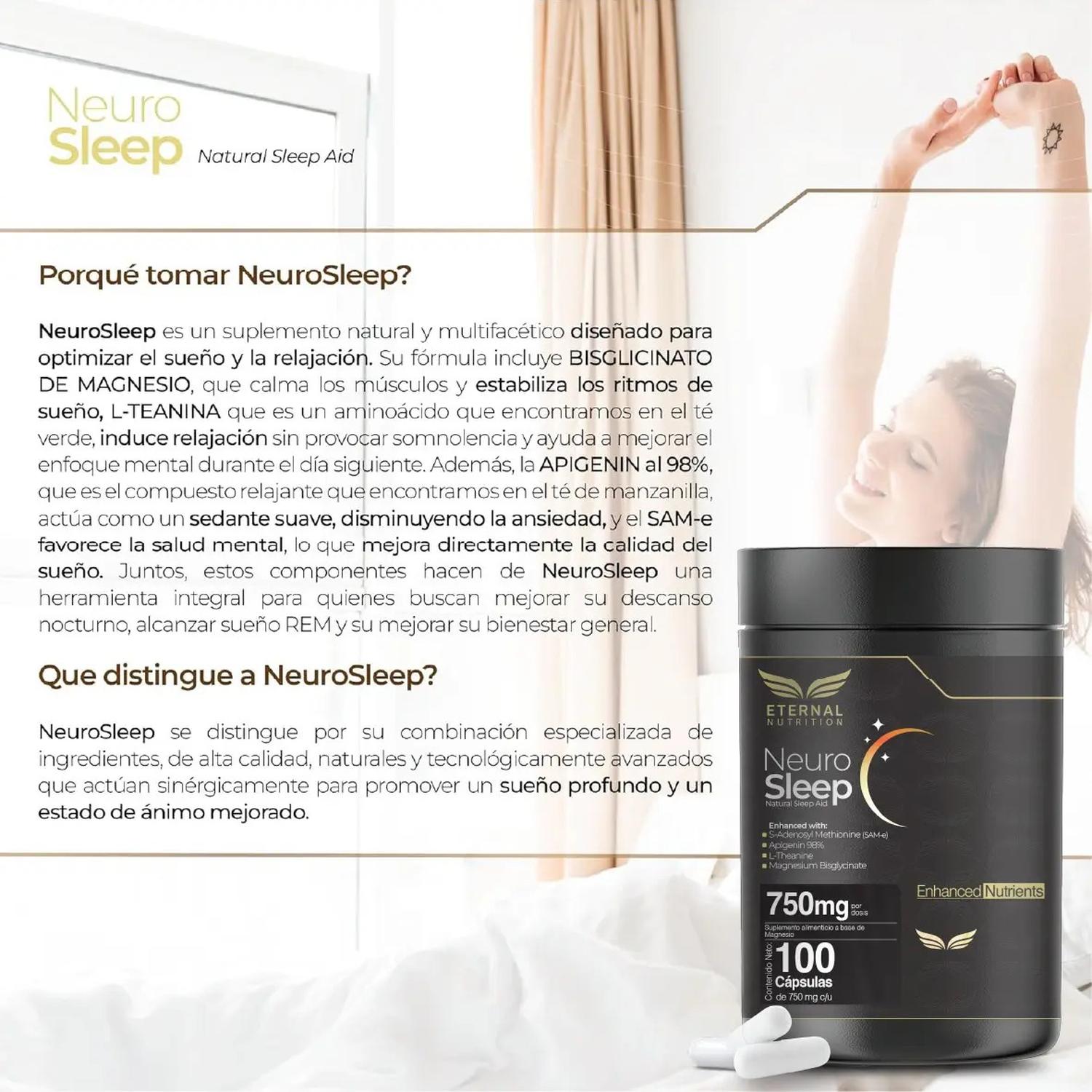 Neuro Sleep: Magnesio Bisglicinato + Teanina + Apigenina + SAM-e, Auxiliar de Sueño, 100 Cápsulas — imagen 7