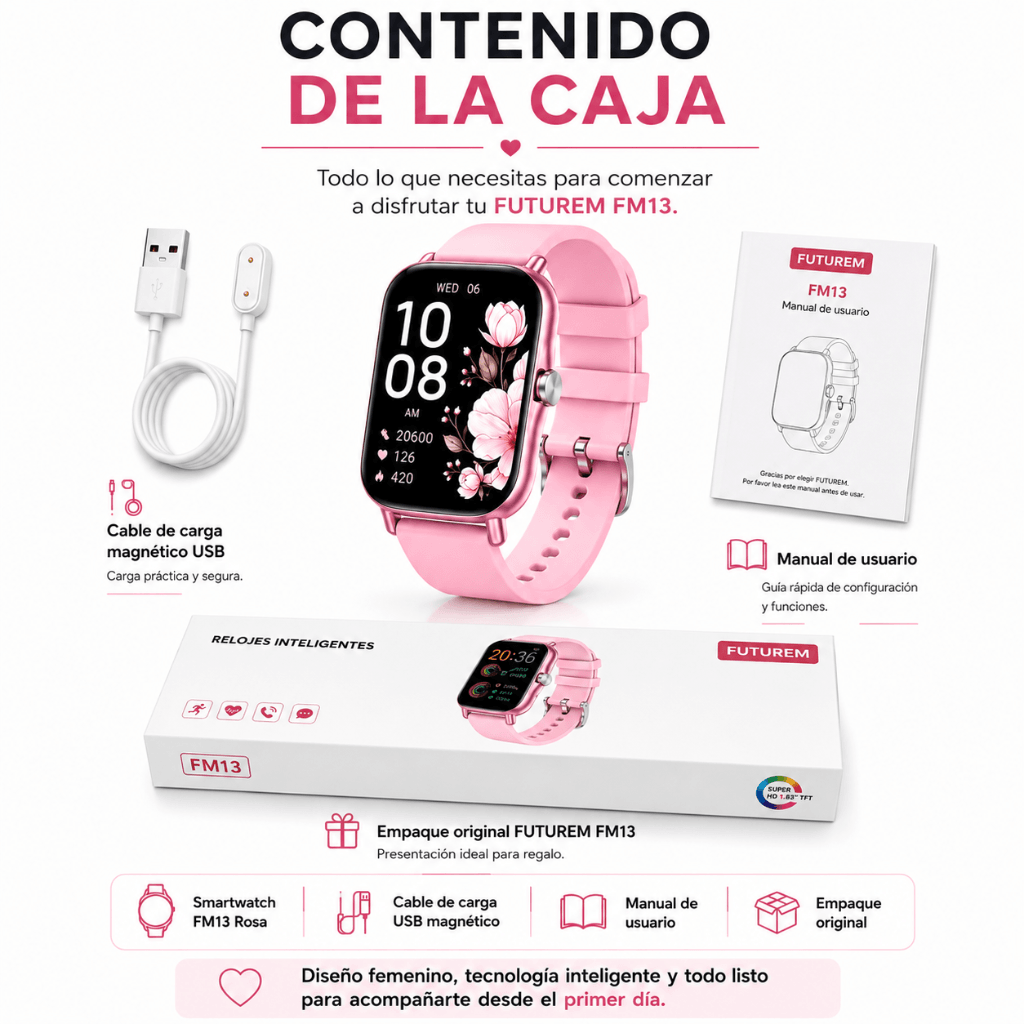 Smartwatch Futurem FM13 (Rosa) + Audifonos G-tide OWS 8 (Rosa) — imagen 7