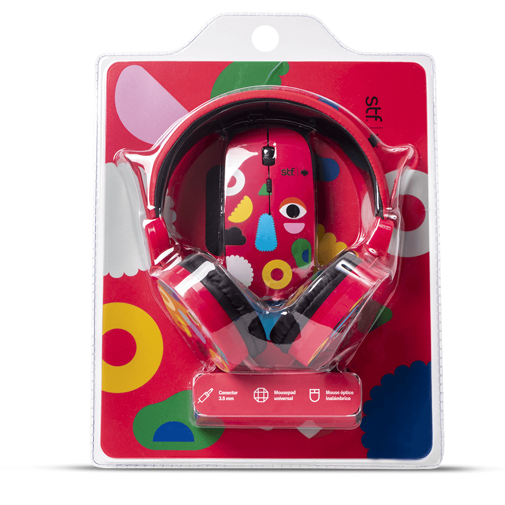 Kit Audífonos, mouse y mousepad STF Alex Siordia 3 en 1 para computadora rojo — imagen 6