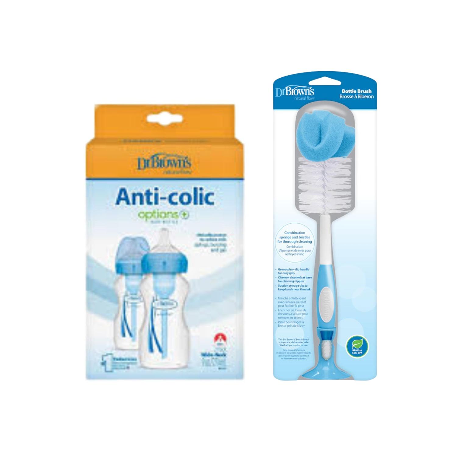 Pack 2 Biberones Dr Browns Boca Ancha 9oz Azul y Cepillo — imagen 4