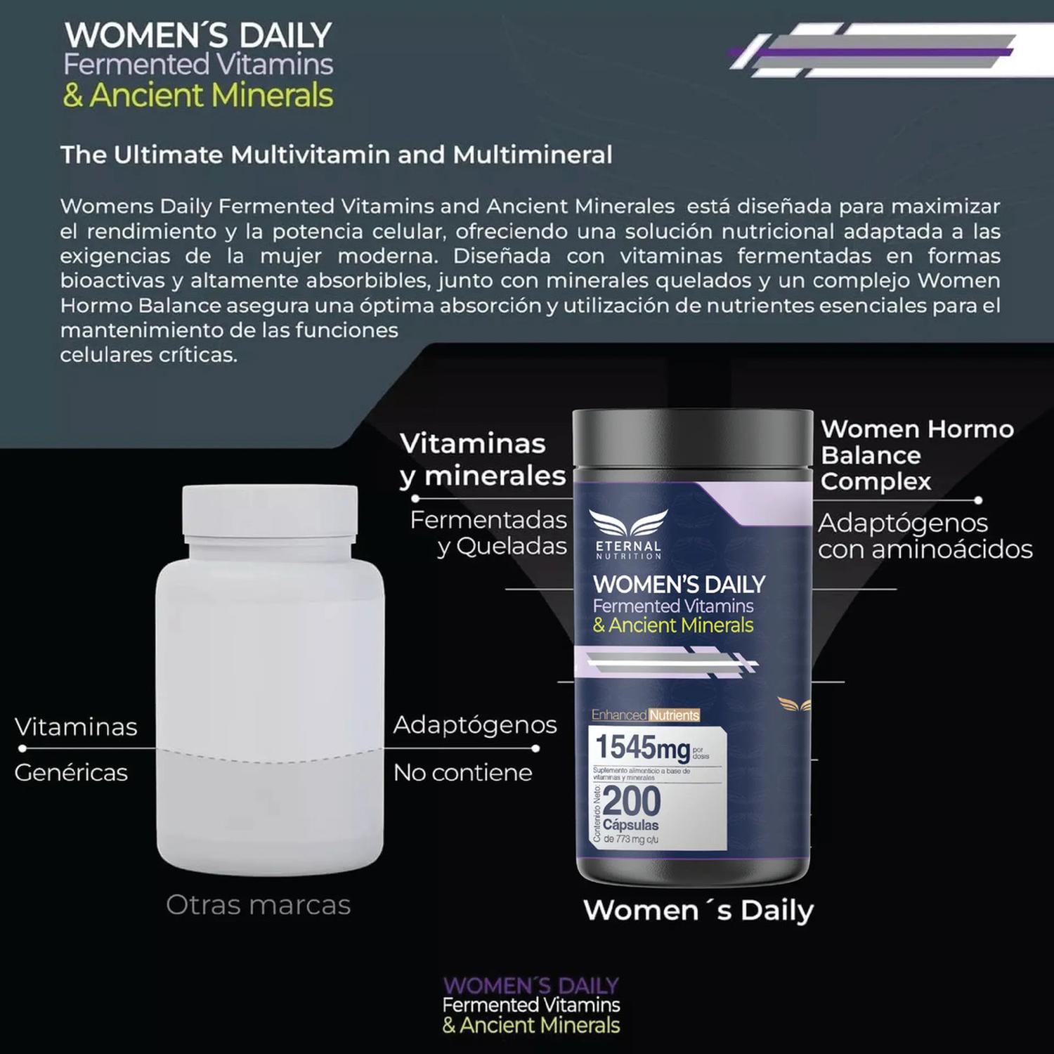 Women's Daily: Multivitamínico 4 en 1: Vitaminas, Minerales, Complejo B y Adaptógenos, 200 Cápsulas — imagen 4