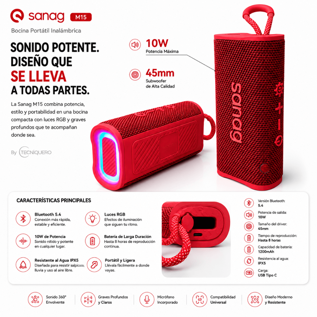 AUDIFONOS REDMI BUDS 6 PLAY (ROSA) + SMARTWATCH FILWANS GTS MINI (DORADA) + BOCINA SANAG M15 (ROJA) — imagen 8