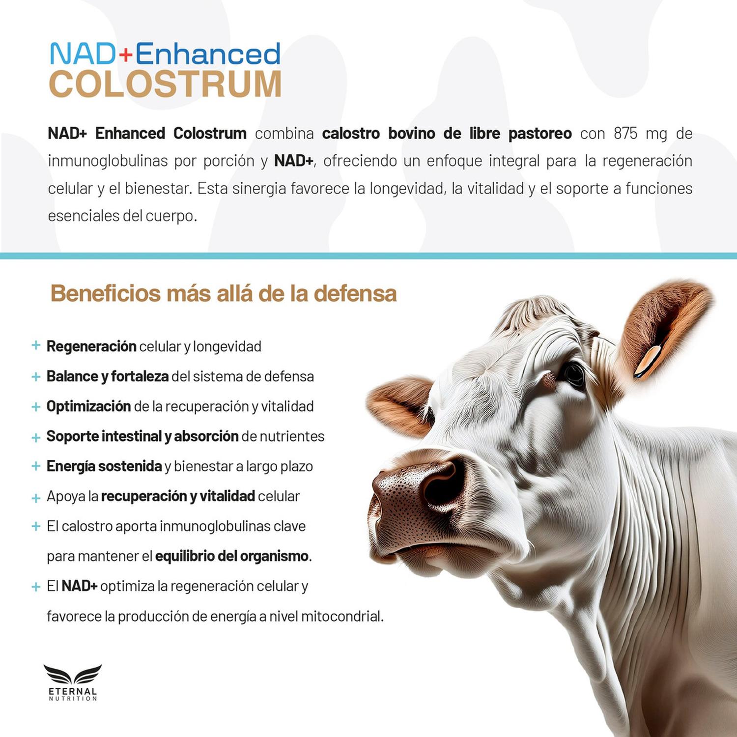 Calostro Bovino con NAD+, Inmunoglobulinas IgG y Precursores NAD+, 200 Cápsulas — imagen 4