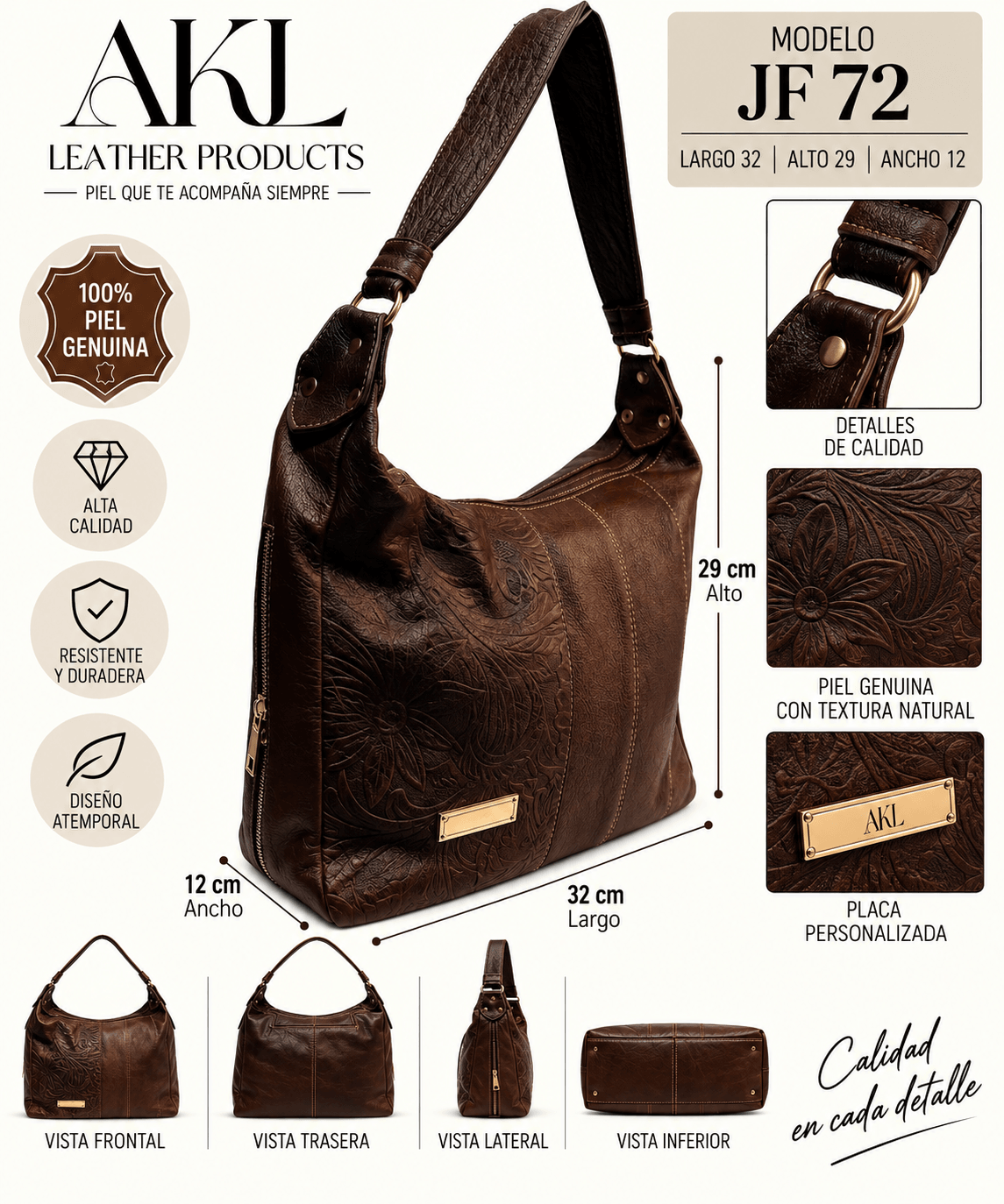 Bolsa De Piel Original Suave Grande Para Mujer Jf72 — imagen 2