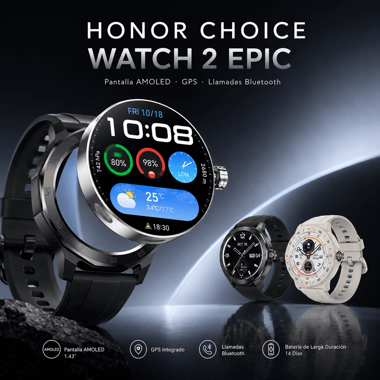 Smartwatch HONOR CHOICE Watch 2 Epic AMOLED con GPS, Llamadas Bluetooth y 5ATM — imagen 4