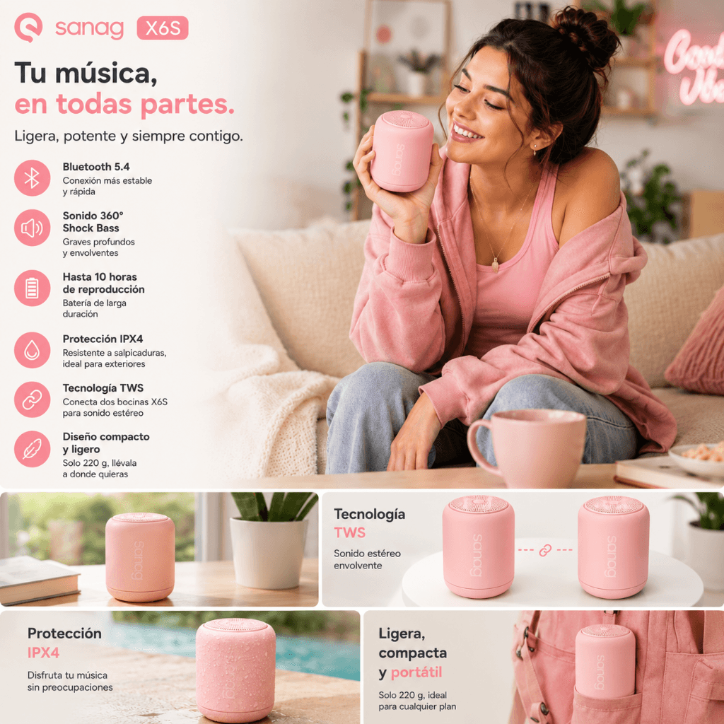 SMARTWATCH FUTUREM FM13 (ROSA)+ AUDIFONOS REDMI BUDS 6 PLAY (ROSA) + BOCINA SANAG X6S (ROSA) — imagen 11