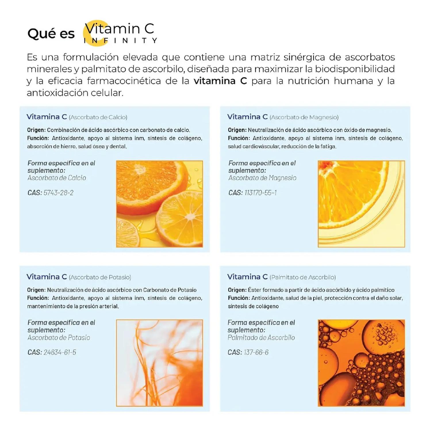 Infinity: Vitamina C + L-Glutatión, Zinc + Flavonoides, para Síntesis de Colágeno, 100 Cápsulas — imagen 5