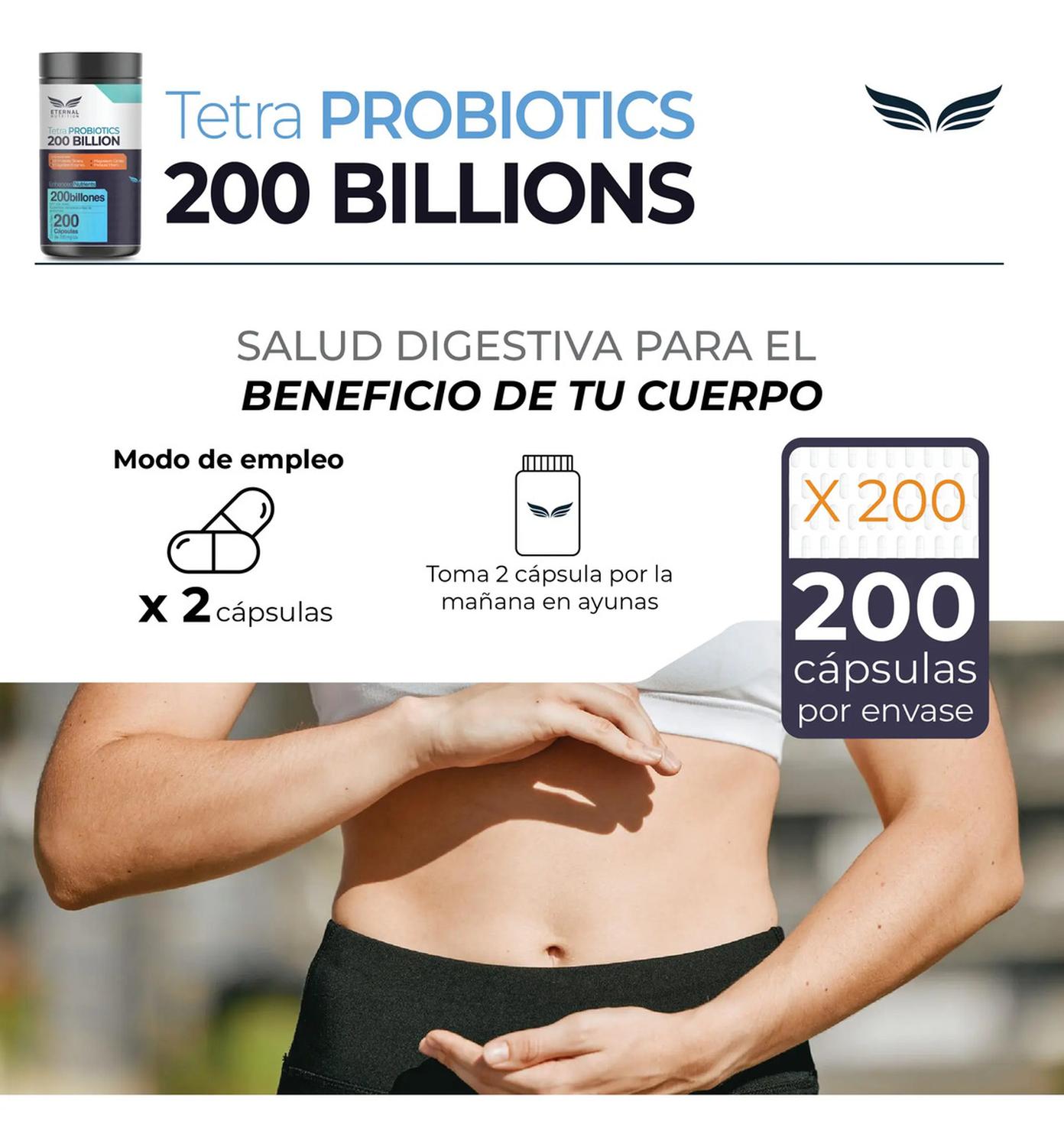 Tetra Probióticos 200 Billones UFC, Fibras Prebióticas + Enzimas Digestivas + Inulina, 200 Cápsulas — imagen 7