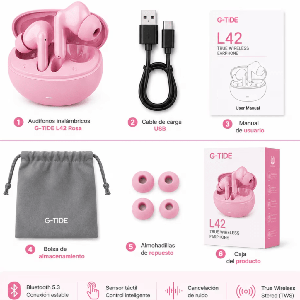 Combo Smartwatch Futurem FM13 + Audífonos g-tide L42 Bluetooth Ultra Compactos Rosa — imagen 10
