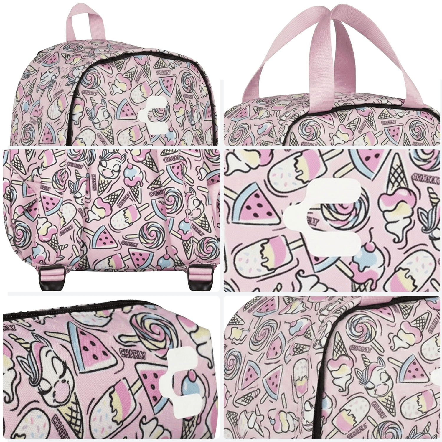 Set de Mochila Charly Unicornio Niña Rosa Escolar Lonchera Infantil — imagen 9