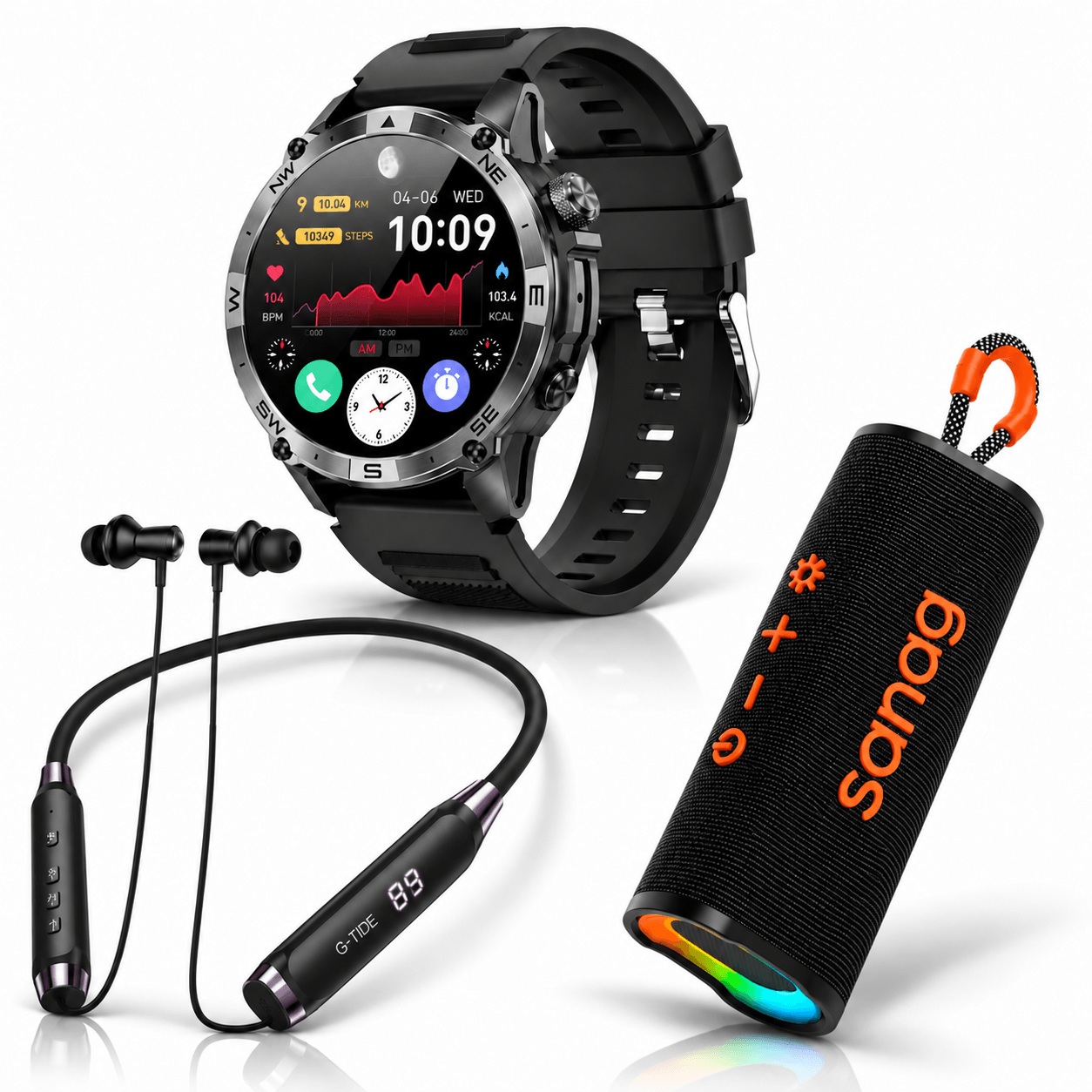 SMARTWACTH G-TIDE R6 PRO (NEGRO) + AUDIFONOS G-TIDE EG22 + BOCINA SANAG M15 (NEGRA) — imagen 2