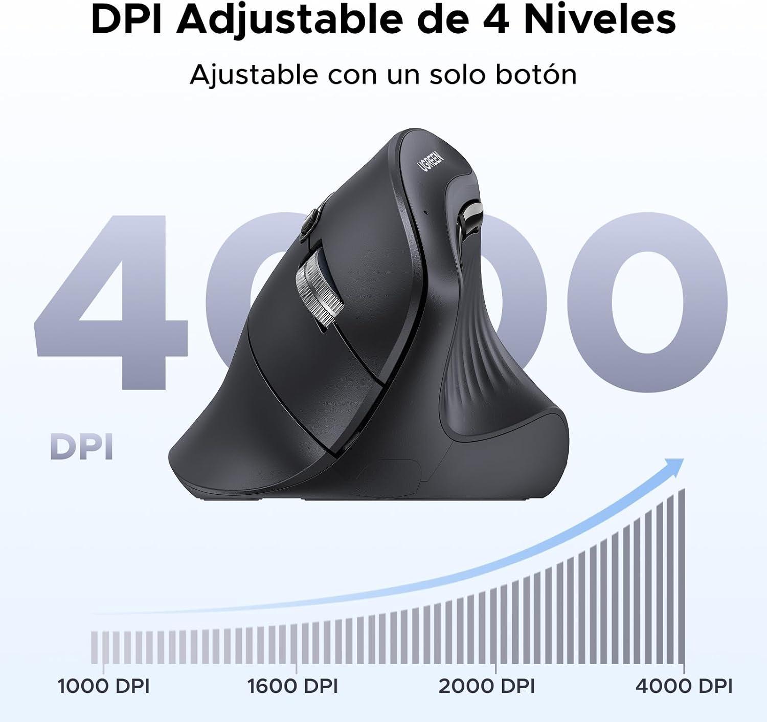 Mouse Vertical Inalámbrico Ergonómico Ugreen 6 Botones Negro — imagen 3