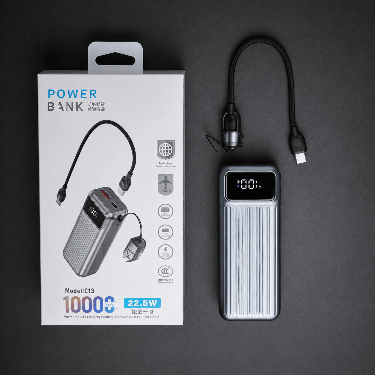 Power Bank C13 10,000mAh 22.5W Carga Rápida con Cables Integrados y Pantalla Digital — imagen 10