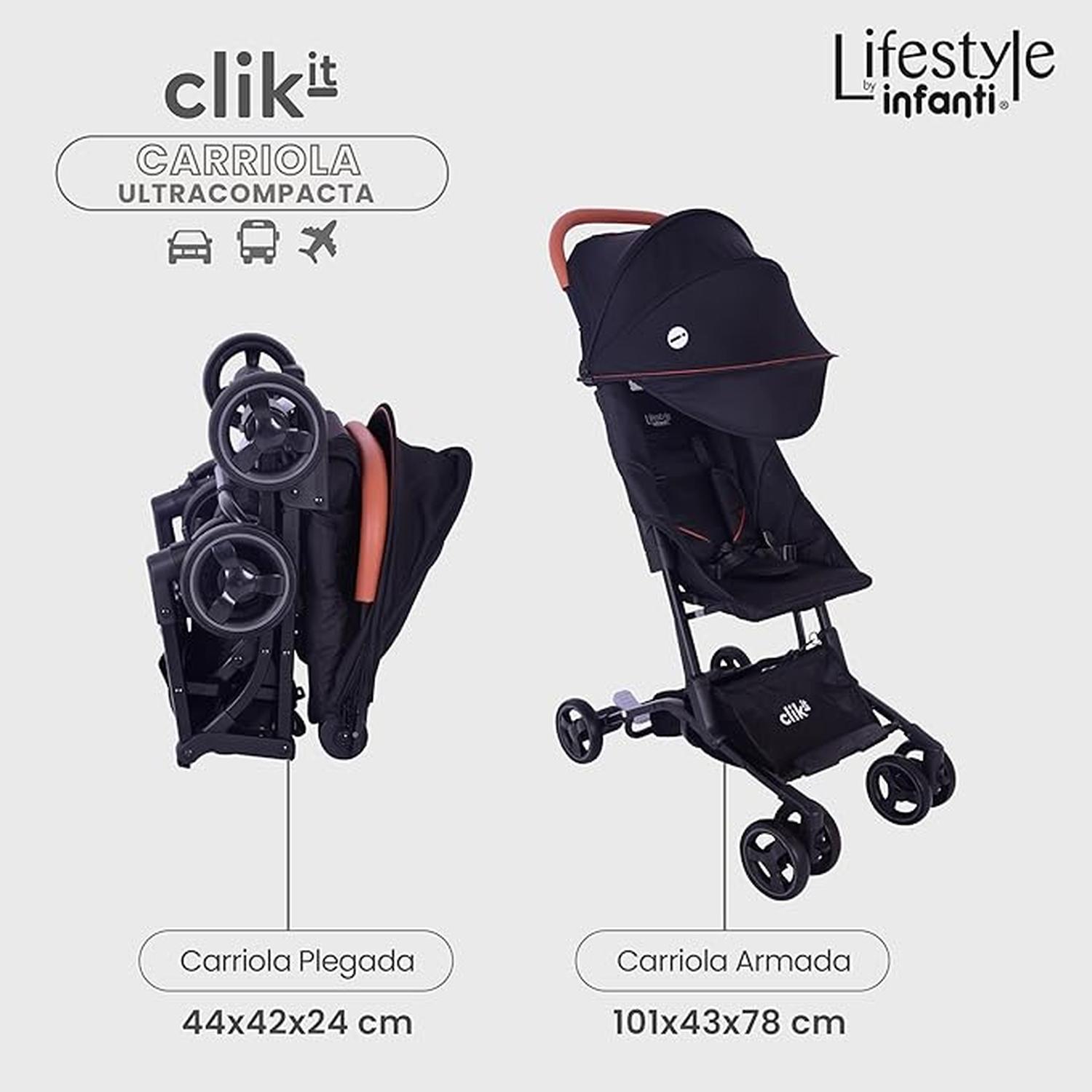 Carriola Lifestyle By Infanti Plegado Clik-it De Mano Carriola De Viaje Compacta Y Ligera Reclinable, Con Asa Y Cubierta Protectora Para Bebés De 6 Meses A 22 Kg Negra — imagen 5