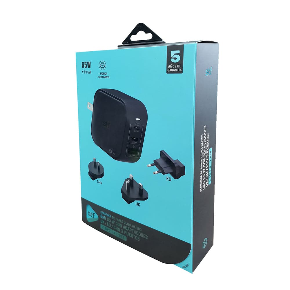 Cargador Pared GaN 65W 3 Salidas + Adaptadores UK/EU/AU Carga Ultra Rápida — image 9
