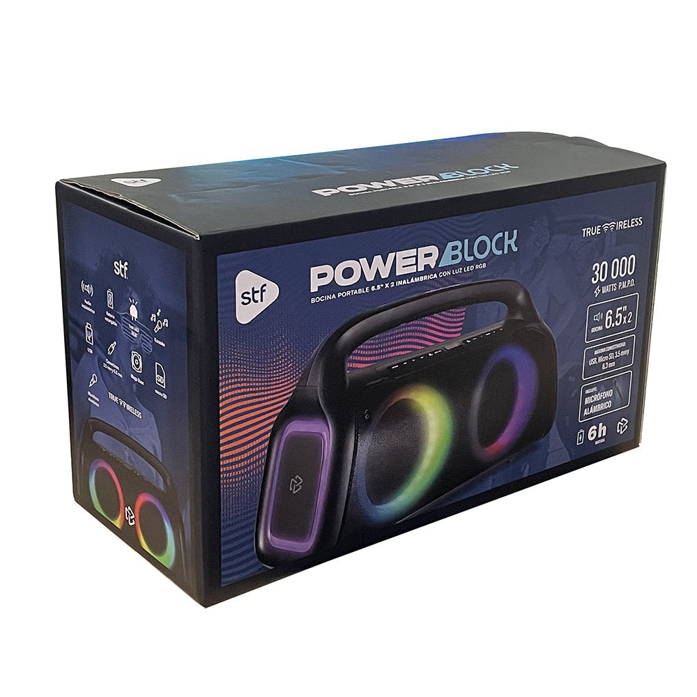 Bocina Portatil Power Block: 6.5x2 STF 60W Karaoke 6hrs uso Función Tws — imagen 11