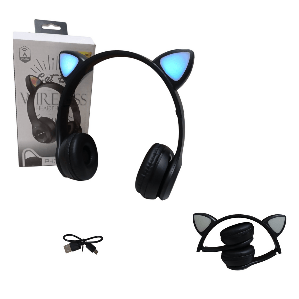 Audífonos Gatica Bluetooth, luces led, Radio FM, diadema plegables.NEGROS. — imagen 2