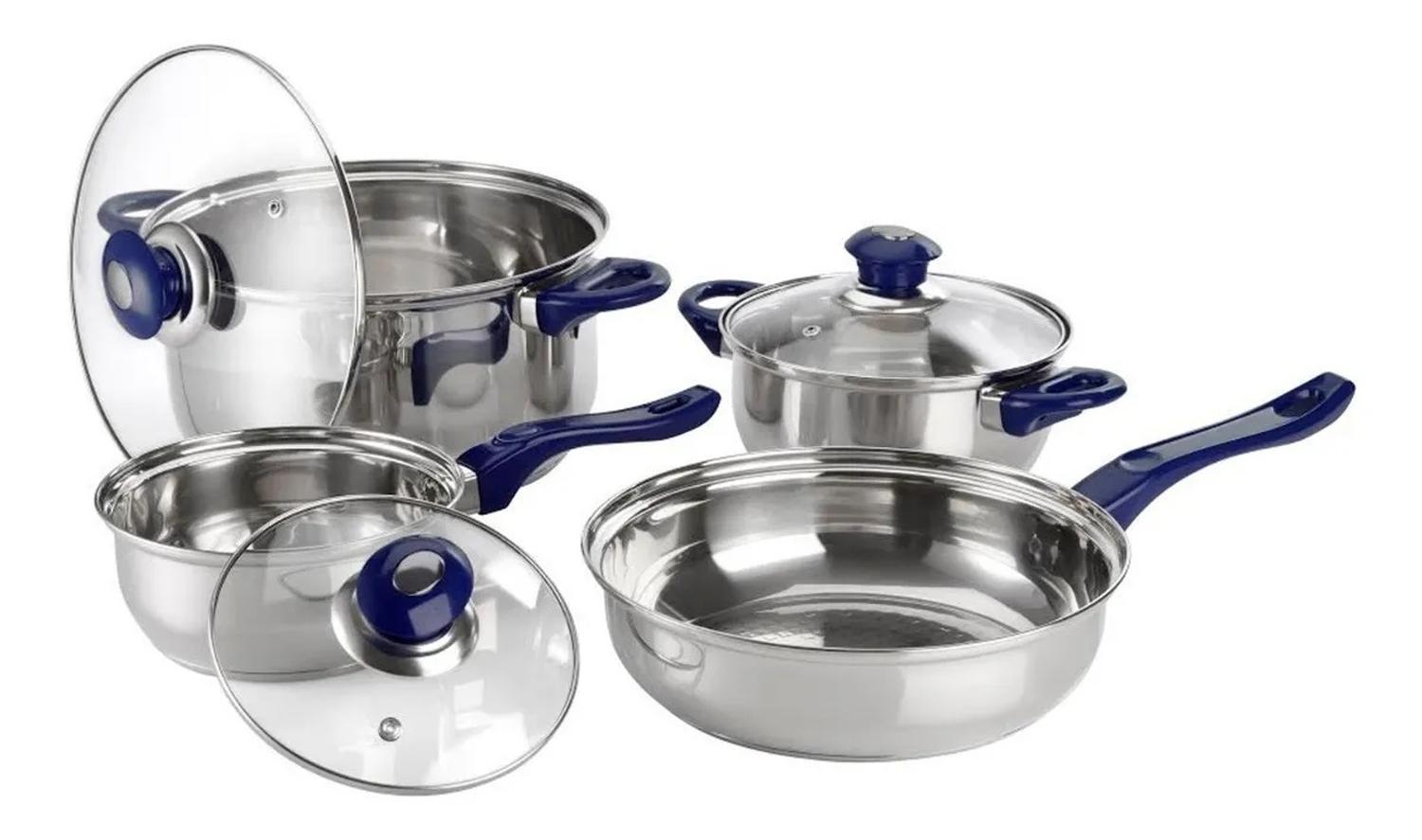 Bateria Cocina Magefesa Acero Inoxidable Coraza 7 Pzas Azul — imagen 1