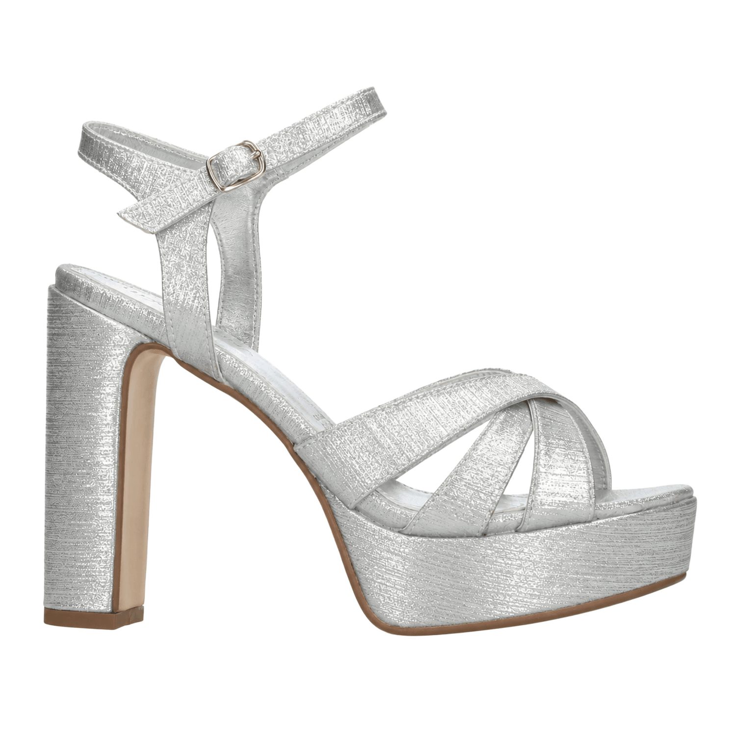 Zapatilla Dama Paulina Plateada Fiesta Tacón Noche Mujer — imagen 2
