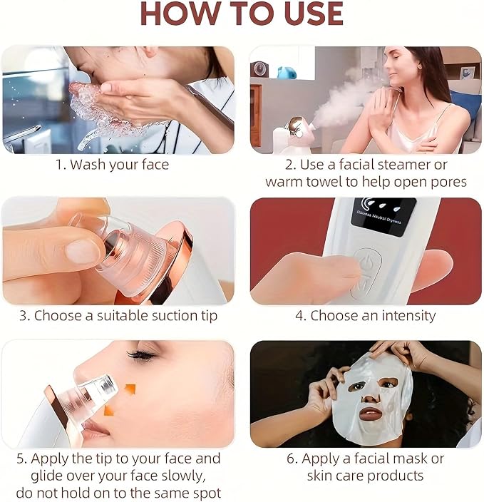 Removedor de puntos negros al vacío de poros, limpiador de poros faciales, 5 potencias de succión, 5 sondas, kit de vacío recargable USB — imagen 2