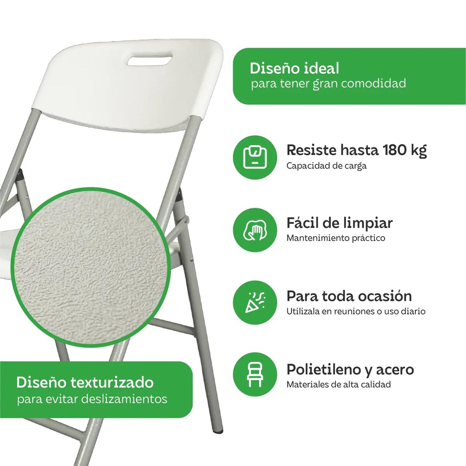 Silla Plegable Cuory Blanca Individual Resistente Interior y Exterior — imagen 3