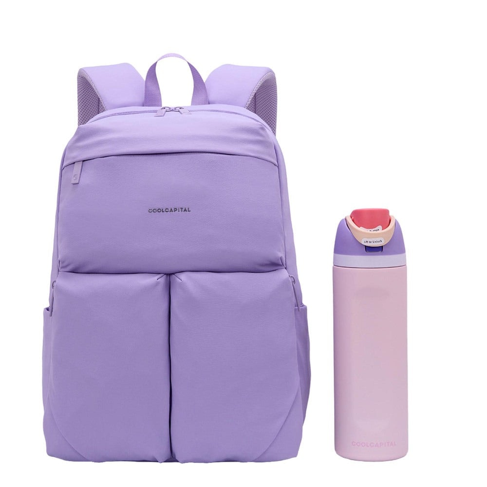 MOCHILA SEOUL Laptop 15” Cool Capital + TERMO 710 ml Combo Morado — imagen 2
