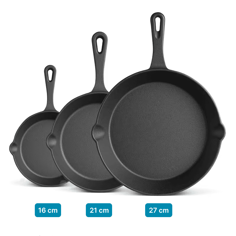 Set de 3 Sartenes de Hierro Fundido Antiadherente para Cocina — imagen 4