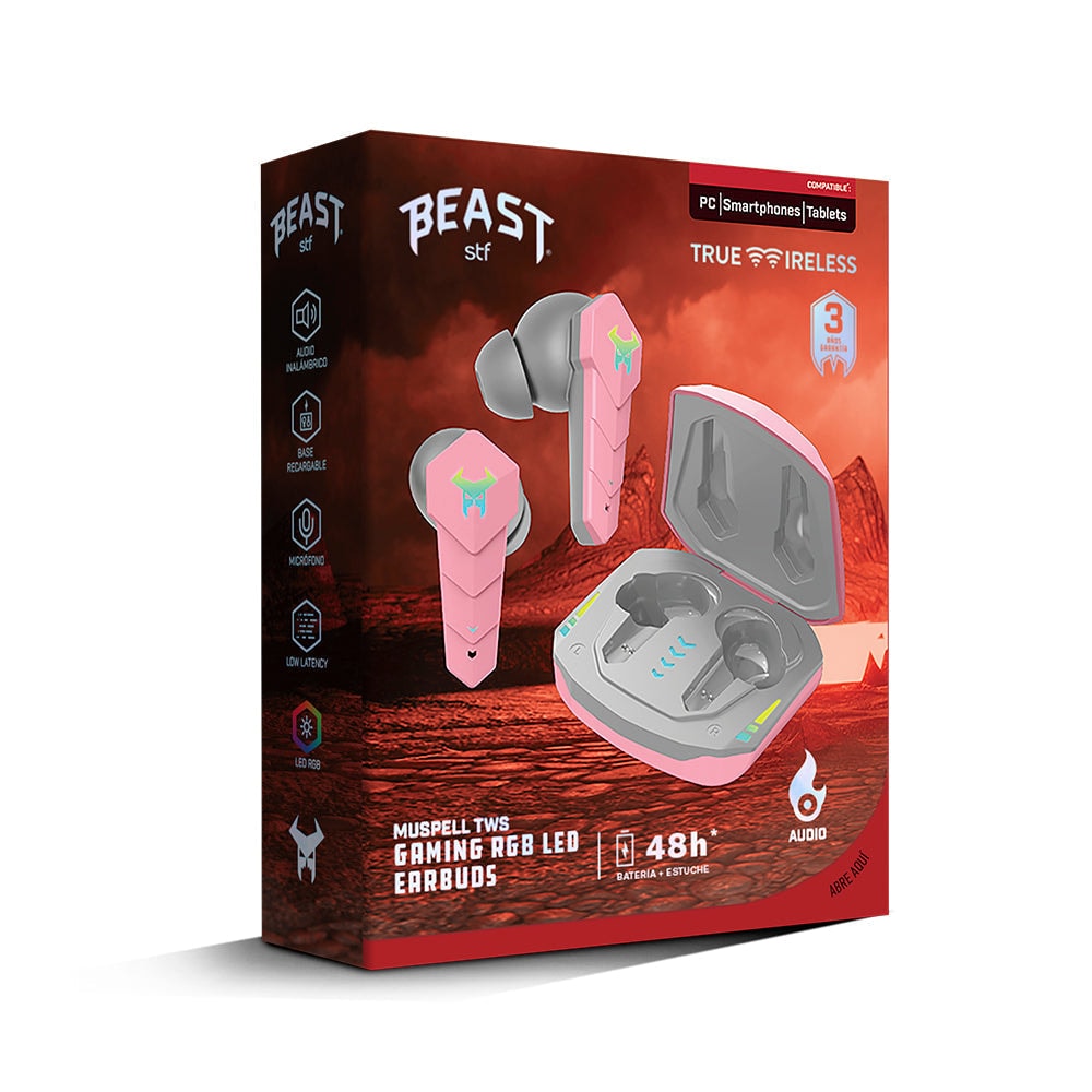Audífonos Inalámbricos TWS STF Muspell: 8 hrs continuas, Gaming, luz RGB, Rosa — imagen 10