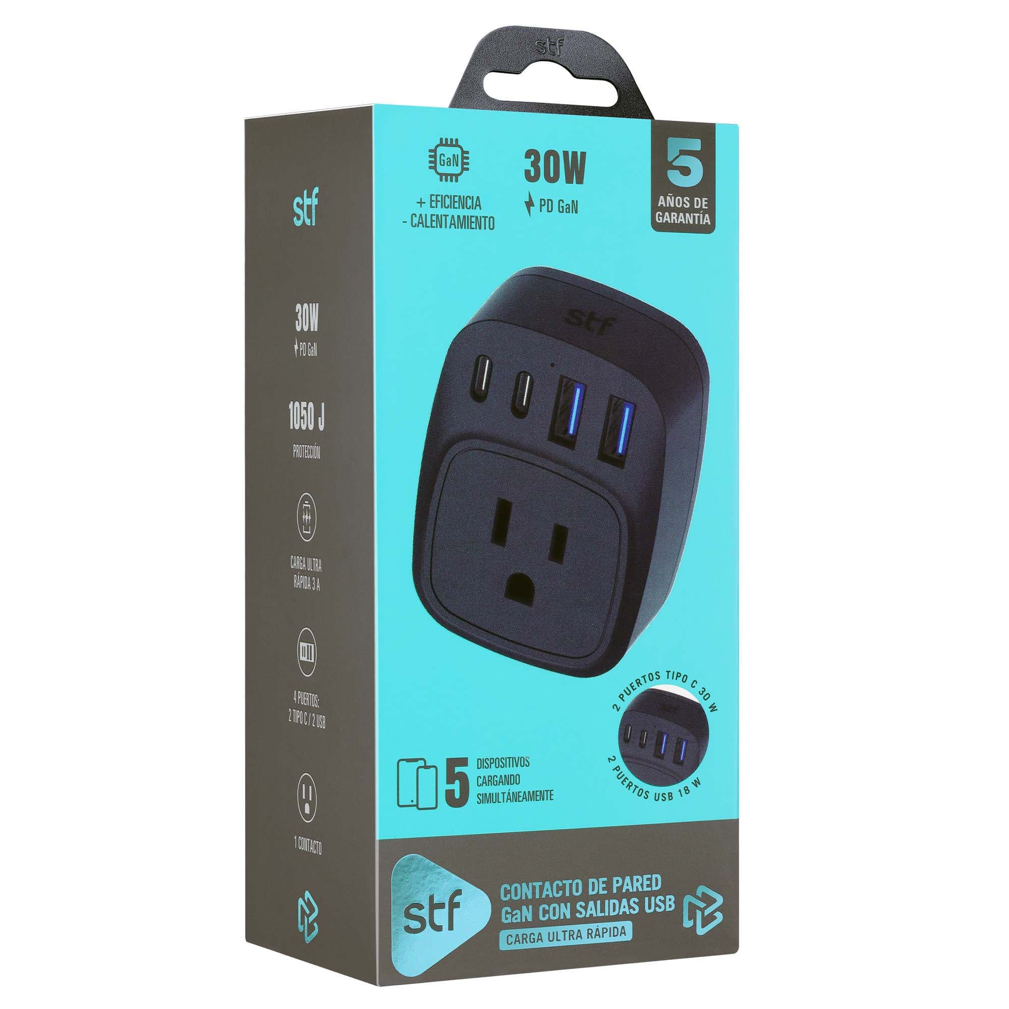 Contacto pared STF GaN 30W USB y USB-C - Carga ultra rápida 5 dispositivos — image 10