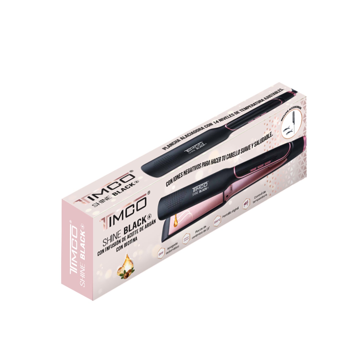 Plancha de Cabello TIMCO Placas de Ceramica Argan Iónica LED Antifrizz PYB1145 — imagen 6