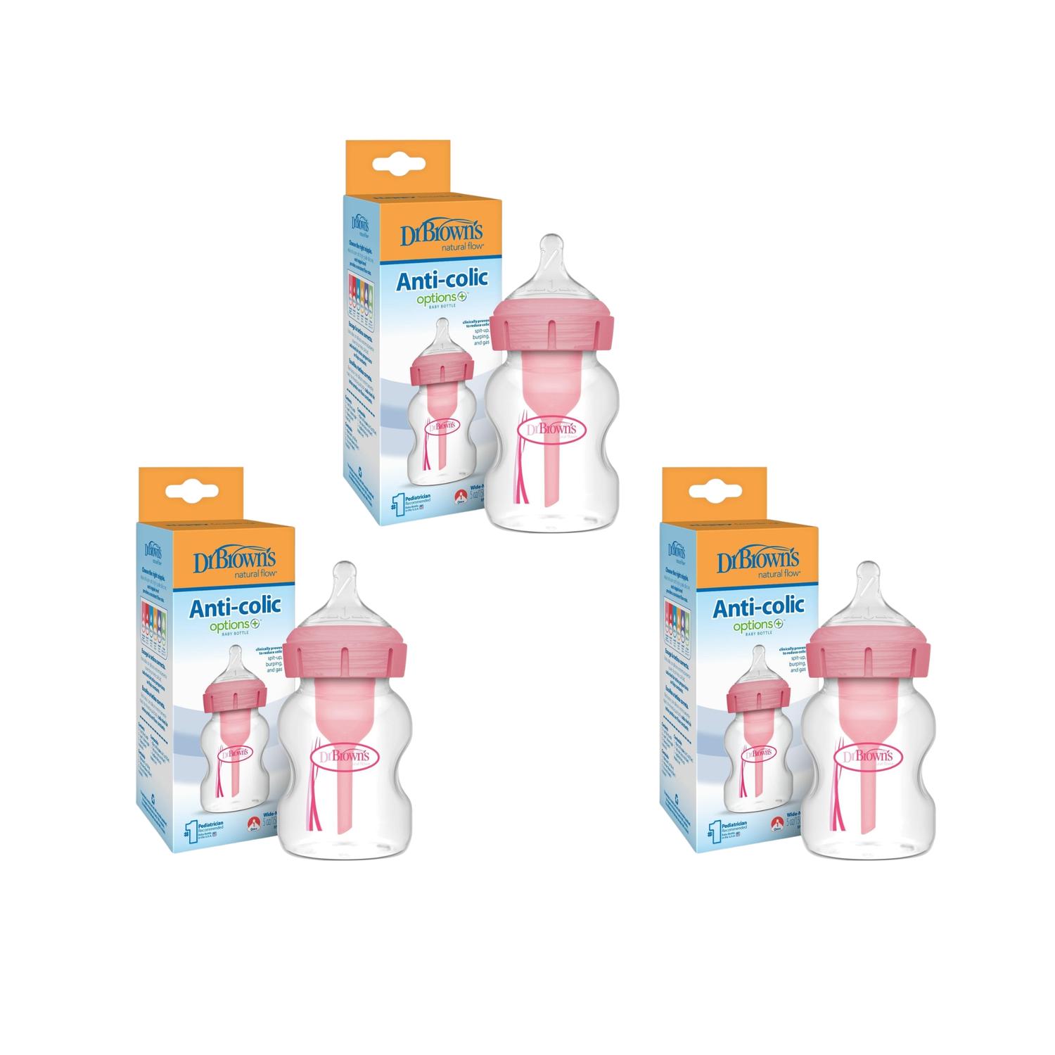 Pack 3 Biberones Dr. Brown's Boca Ancha Options+ Rosa — imagen 1