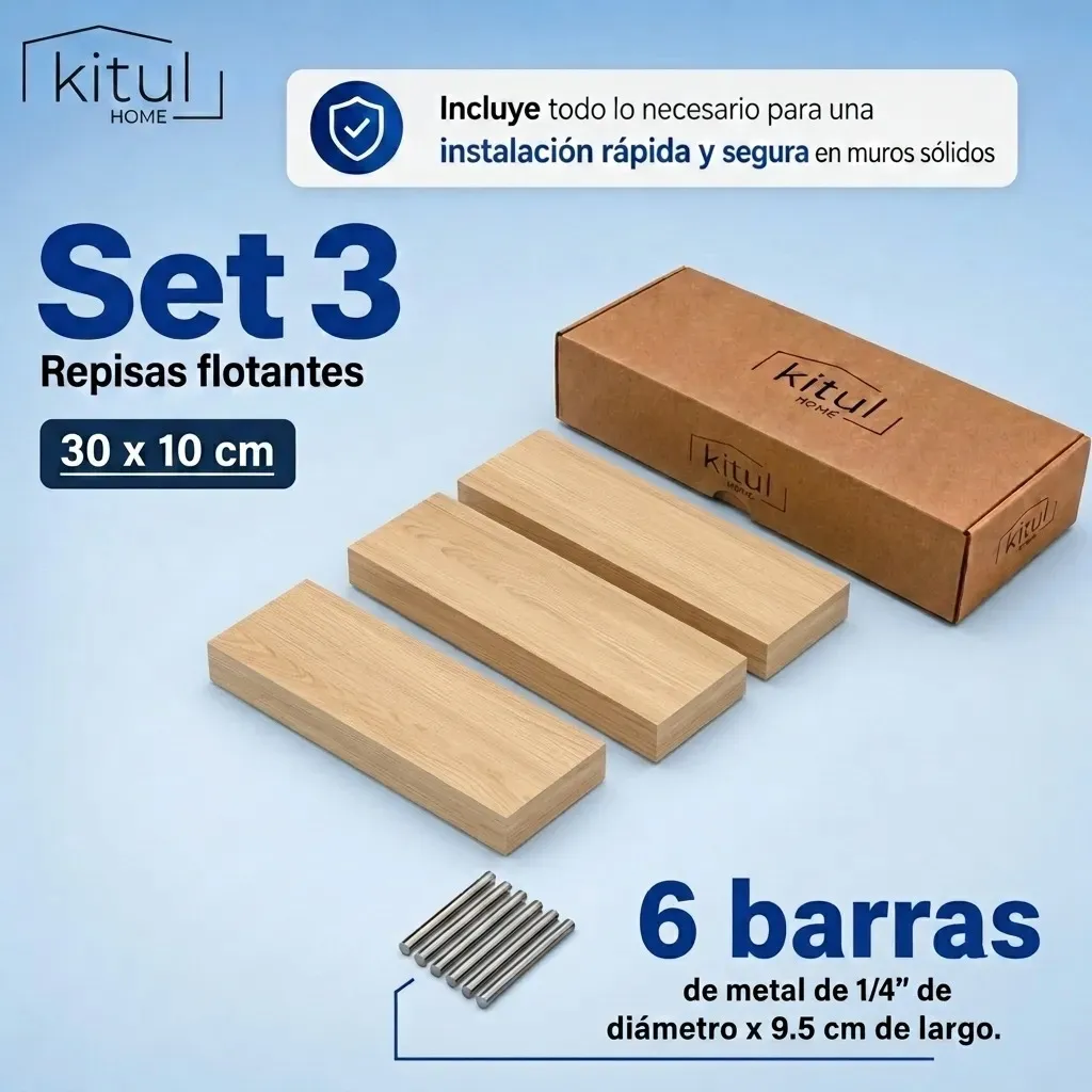 Repisas Flotantes de Madera 30 x 15 cm – Set para Decoración de Pared — imagen 4