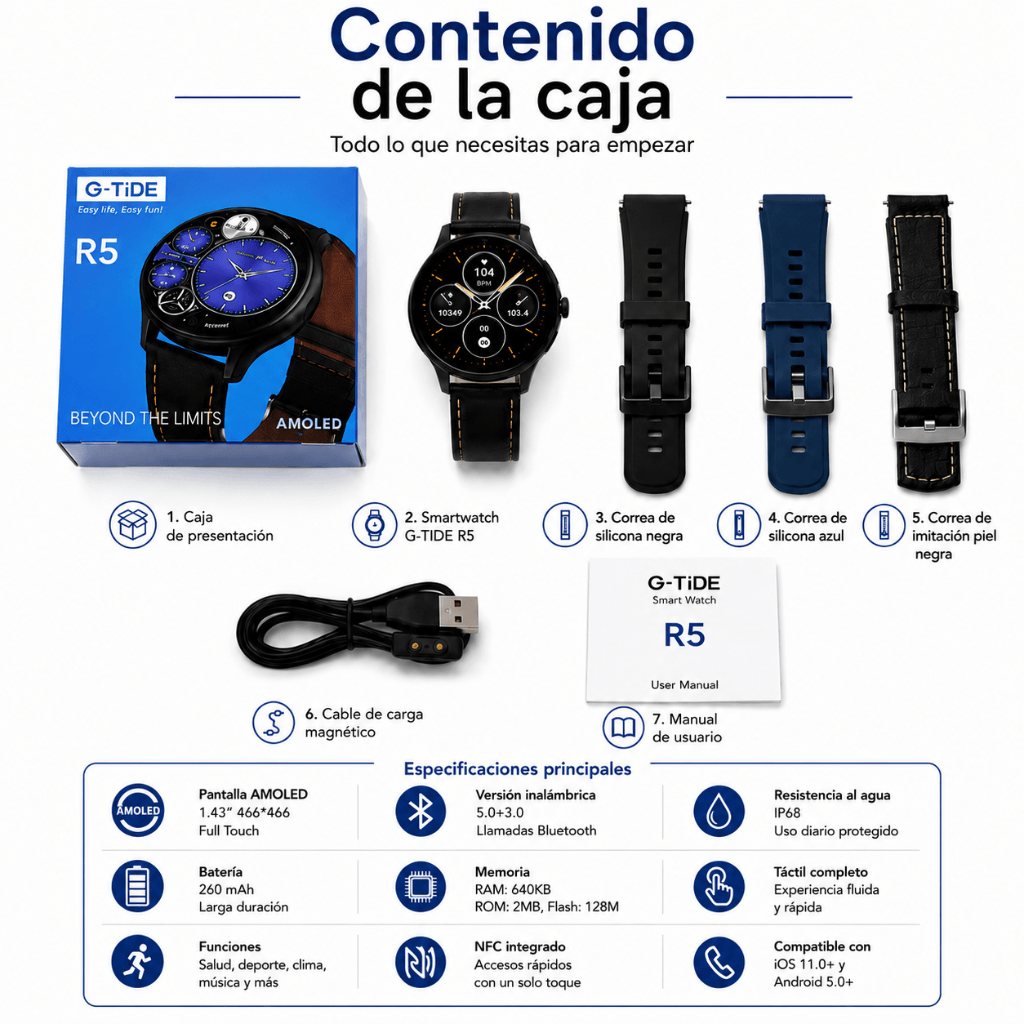 BOCINA XIAOMI SOUND POCKET (AZUL) + SMARTWATCH G-TIDE R5 (NEGRO) — imagen 8