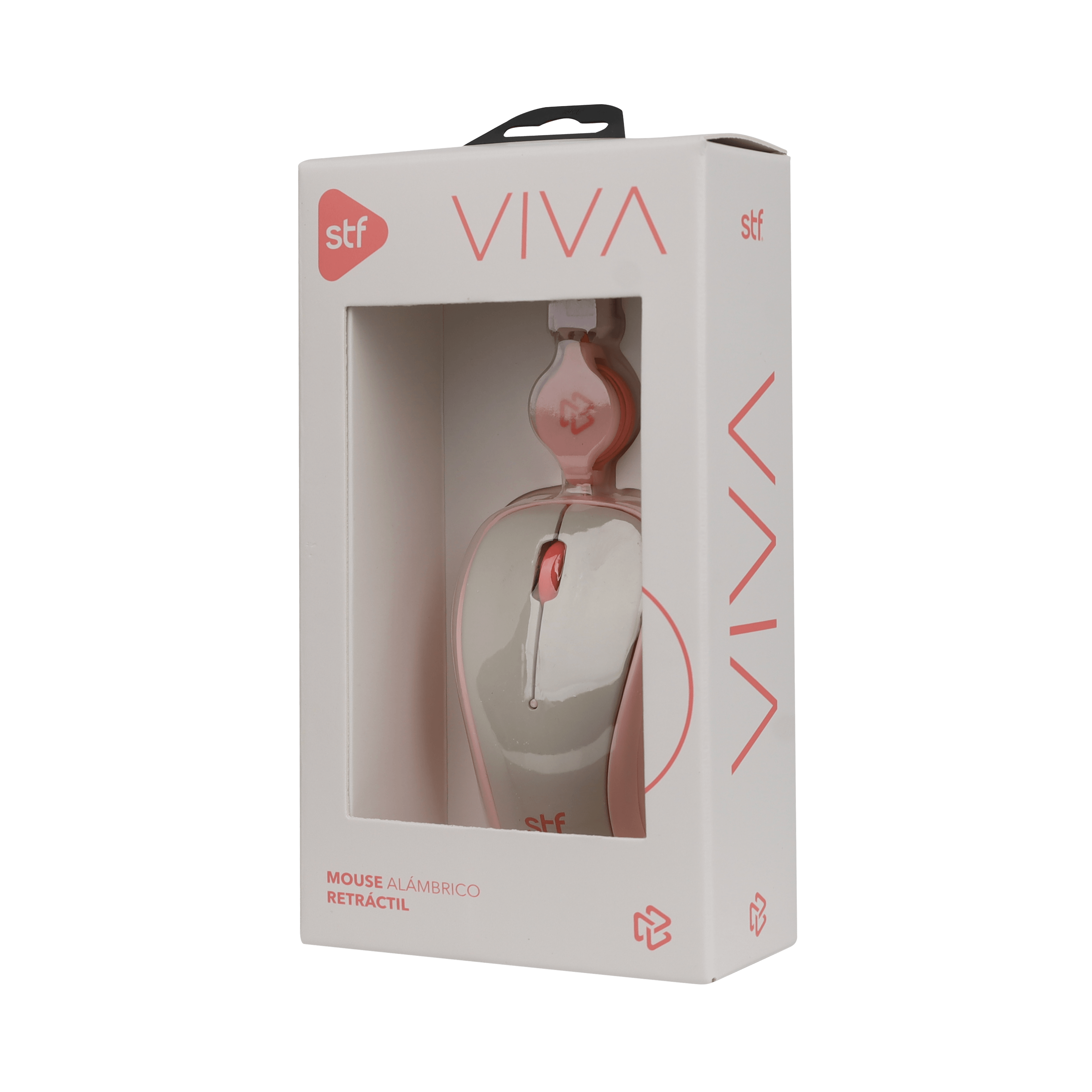 Mouse Alámbrico Retráctil STF VIVA: 1600 DPI, Ergonómico, USB, 80cm, Rosa — imagen 3