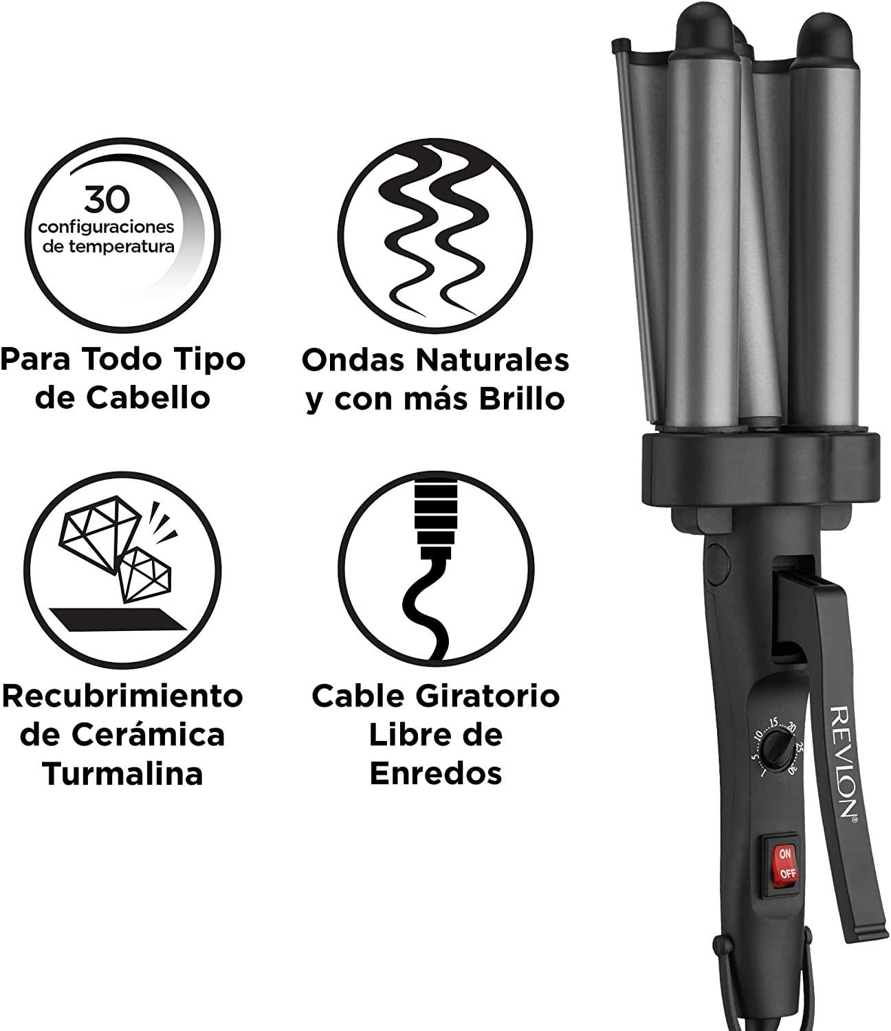 Waflera Rizadora Revlon Jumbo Rv084 Ceramica 3 Barriles — imagen 4