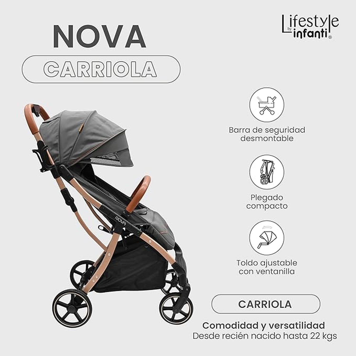 Lifestyle By Infanti Carriola Compacta Nova Con Plegado Automático Color Gris Chasis Dorado — imagen 2
